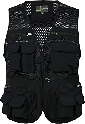 KBOPLEMQ Weste Herren Sommer Weste Outdoor Schwarz Retro Mesh Weste Schnelltrocknend Multifunktions Weste Arbeit Reise Fotografie Ärmellos Jacke mit Taschen Anglerweste Herren Arbeitsweste
