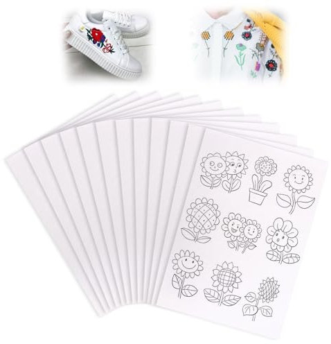 12 Stück Stickvlies Wasserlöslich Selbstklebend A4 Stickvorlagen Wasserlöslich Bedruckbar Wasserlösliches Stickvlies Selbstklebend A4 Stickfolie Wasserlöslich für DIY Stickvorlage, Maschinensticken