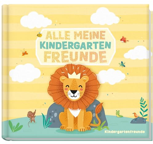 Häfft® Lernfreunde Freundebuch Kindergarten Löwe | Fröhlich & leicht auszufüllen: für 32 Freunde + 4 Erzieher:innen - wattiertes Album mit Glitzereffekt & tollen Extraseiten