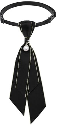 LJBFNN Fliege für Damen, verstellbare Damen-Krawatte, Mädchen, Uniform, vorgebunden, Damenkrawatte mit künstlichen Perlen für die Schule, Schwarz, Einheitsgröße