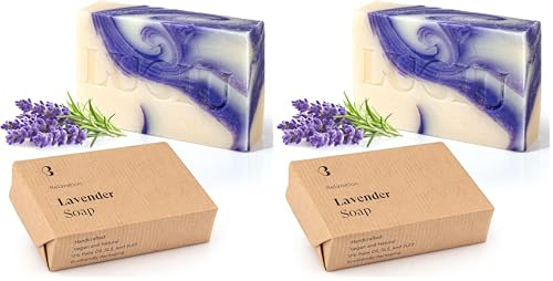 lubiu Lavendelseife Stück 100g - Bio Seife Lavendel Handgemachte - Duschseife Ohne Palmöl und Handseife Fest - Natur Seife Stück - Natural Soap (Packung mit 2)
