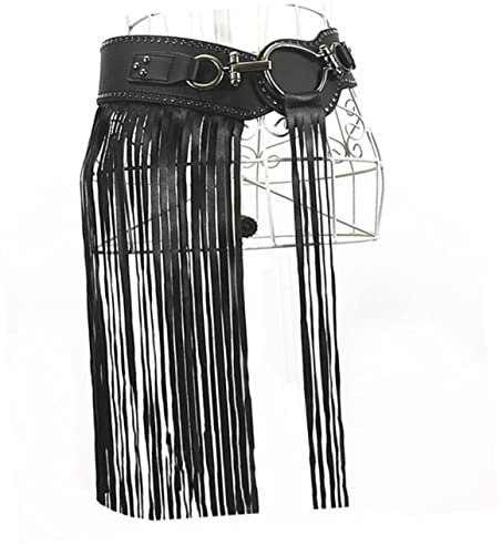 BESTYASH 1stück Punk Style Lederrock Mit Fransen Modischer Leder-Rivets Gurt Mit Quasten Schwarz Für Partys Cosplay Und Besondere Anlässe