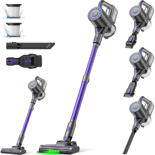 Suirviz U8 Aspirateur sans Fil, 4 en 1, 40kpa et 35 Min Aspirateur Balai sans Fil, Aspirateur Balai pour Nettoyer Les Poils d'animaux, Sols Durs et Tapis, Lumière LED Verte