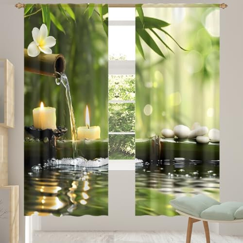 Mexpekil Par de cortinas de gasa con hojas de bambú japonés Zen de 78 pulgadas de caída, cortinas semitransparentes para sala de estar, dormitorio, cocina doméstica, 55 pulgadas de ancho, 2 paneles