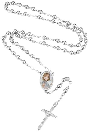 MeMeDIY Personalisierte Rosenkranz Kette für Frauen Männer Kette mit Foto Kreuz Kette Silber Rosenkranz Kette Edelstahl Katholische Gebetskette Geschenk für Einen Freund der Familie