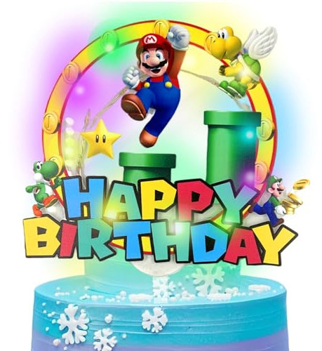 Mario Cake Topper, LED Mario Cake Topper Birthday Decorations, Elie&Eason Mario Party Decorations Cupcake Toppers Birthday Party Supplies