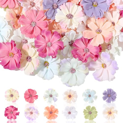 Sliverdew 60 Stück Kunstblumen Basteln Blumen, Künstliche Blumenköpfe, Simulation Elegante Blume Deko Blüten, Bunt Seidenblumen für Hochzeit Home Basteln Scrapbooking Deko, Mehrfarbig