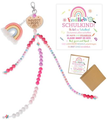 HOWAF Einschulung Geschenk Mädchen, Rechenkette Regenbogen Rechenkette Schulkind 2026 mit Grußkarte Geschenkbox für Rechenhilfe Grundschule, Schultüte Füllung Schulanfang Geschenk Glücksbringer