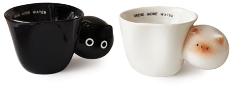Couple Ceramic Tea Cup with Infuser and Lid(13.5oz), Tea Mug with Cute Cat Design Filter for Steeping Loose Leaf, Gift for Holiday Birthday Warm House.