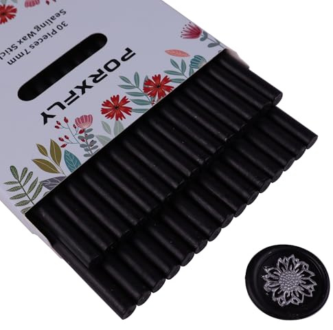 30 Stück 7mm Siegel Wachs Sticks für Klebepistole, PORXFLY Mini-Siegelwachsstäbe, ideal für Karten, Umschläge, Hochzeitseinladungen, Geschenkverpackungen, Weinpakete (Schwarz)