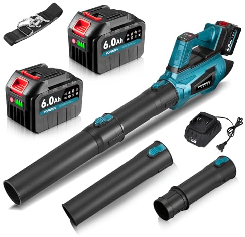 Yofidra Akku-Laubbläser 21V | 200KM/H | 23500RPM | 6-Gang Bürstenlos Elektrische Luftgebläse | 2x6000mAh Akkus & Ladegerät für Garten, Laub,Staub & Schnee