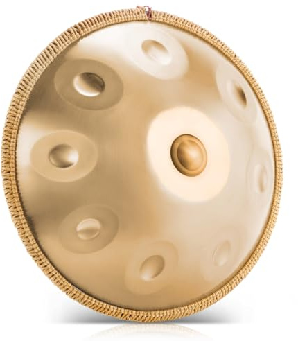 BIILOYY Handpan Instrument, 22 Zoll 9 Töne 432Hz Handpan Drum,D-Moll Steel Tongue Drum Zungentrommel für Yoga, Meditation mit Handtasczhen Trommelstöcken, Trommelständer (Gold, 9 Töne- 432Hz)