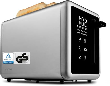 MEDION Grille-pain MD12102 (2 fentes, écran LED tactile, 7 niveaux de brunissage, 5 programmes automatiques) argenté