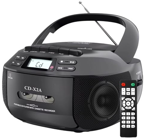 Portable CD Player Boombox with Bluetooth, AM FM MP3 Radio, Remote Control, LED Display - Personal Music Player for Home & Family Use