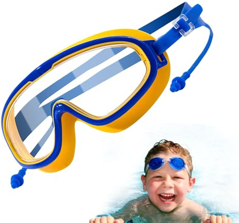 Generisch Occhiali da nuoto per bambini, senza perdite, anti-appannamento, in silicone, protezione UV, con tappi per le orecchie per i viaggi