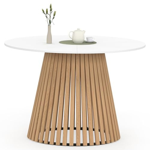 IDMarket - Table à Manger Ronde Carmen 6 Personnes 110 cm Pied Bois Lattes