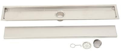 Linear Shower Drain Stainless Steel Floor Drain 60cm x 10cm, Drain Channel Extra Flat with Odor Stop and Hair Strainer, Efficient Water Drainage, for Kitchen Bathroom Garage Basement Toilet