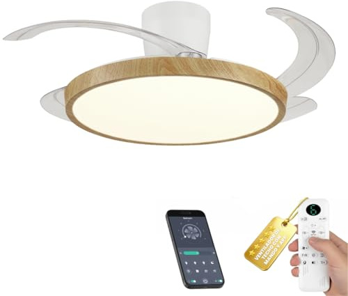 Ventilador de Techo con Luz LED Regulable y App – Motor DC Silencioso Bajo Consumo – Mando a Distancia – Función Verano/Invierno – Luz 3000K-6500K – Moderno para Salón y Dormitorio (Madera, 108 cm)