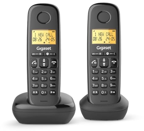 Gigaset Start 120 Duo, téléphone DECT, 2 combinés, Blocage d’appels | Sans fil, écran rétroéclairé 1,5 pouces, mains libres, contacts VIP, 11 h d’autonomie, [Version française], anthracite