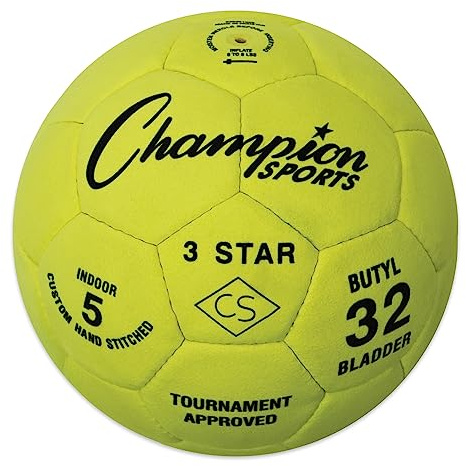 Champion Sports 3 Star Indoor Official Size 5 Soccer Ball with Custom Suede Cover