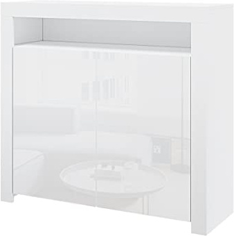 Anaelle Pandamoto Commode de LED Meuble de Rangement en MDF+ Bois avec 4 Compartiments de Stockage + 2 Portes sur Salon, Chambre, Bureau Salle de Bains etc, Taille: 107*35*97cm, Poids: 38kg, Blanc