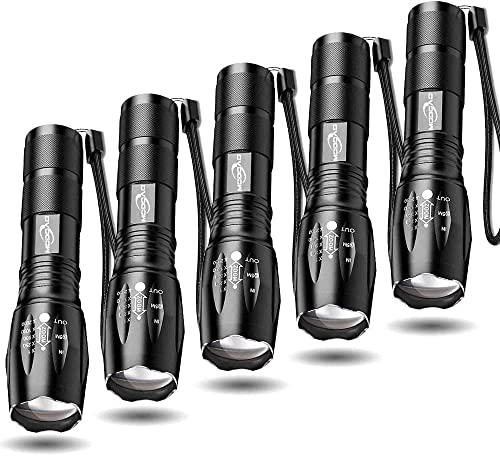 Tactical Flashlights 5 Pack Light LED Torch Brightest LED Flashlight with 5 Modes Adjustable Waterproof for Biking Camping