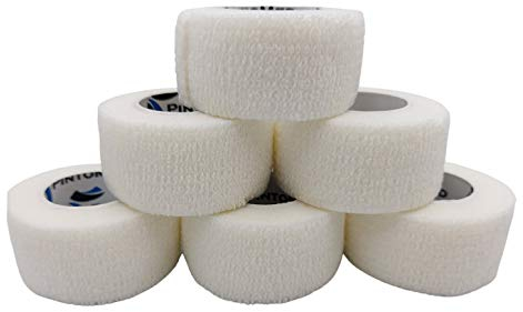 PintoMed - BENDAGGIO COESIVO - BIANCO - garza elastica, 6 rotoli x 2.5 cm x 4.5 m autoadesiva flessibile bende, qualità professionale, primo soccorso - Sports Wrap Cohesive Bandage