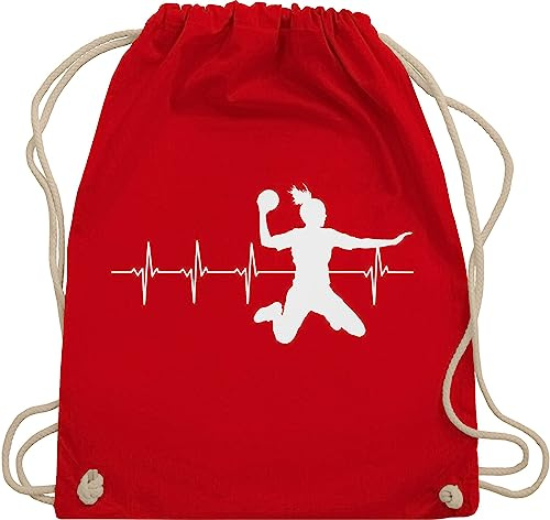 Turnbeutel Rucksack - EM 2026 Trikot Ersatz - Handball Herzschlag für Damen - Unisize - Rot - handballerinnen geschenk handballbeutel handballer handballerin beutel geschenke kinderturnbeutel