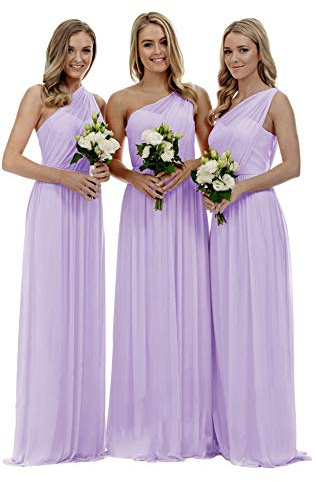 WTW Women's One-Shoulder Lace Chiffon Formal Evening Party Gown Bridesmaid Dress