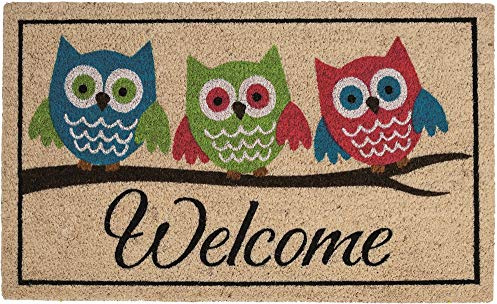Betz Kokosmatte Fußmatte Fußabstreifer Schmutzfangmatte 3 Eulen Welcome Farbe beige Größe 45x75cm