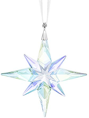 Swarovski Sternornament Crystal AB, Kleiner Stern aus funkelndem Kristall, mit Prachtvollem Satinband