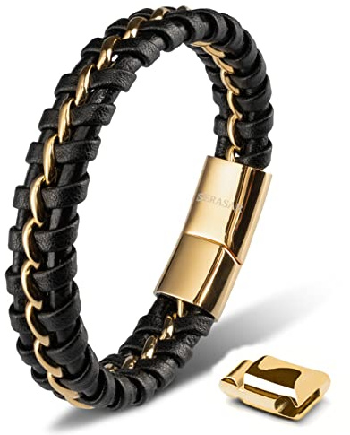 SERASAR Premium Lederarmband für Männer | Magnetverschluss aus Edelstahl in Schwarz, Silber & Gold | Inklusive Schmuckschachtel | Tolle Geschenkidee