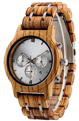 Personalisierte Holz-Armbanduhr für Herren, personalisierbare Holz-Armbanduhr für Ihn, Sub-Zifferblätter, Quarz-Analog-Uhrwerk, Datumsanzeige, Holz, Jahrestags-Geschenk für Ehemann, Freund, 45 mm