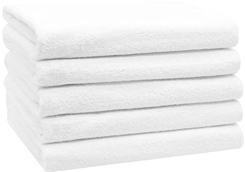 ZOLLNER 5er Set Duschtücher in 70x140 cm - weiche und saugstarke Handtücher in weiß - mit praktischem Aufhänger - waschbar bis 95°C - Baumwolle - Hotelqualität