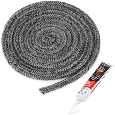 Stanbroil Wood Stove Gasket, 1/4 x 84 Graphite Impregnated Fiberglass Rope Seal and High-Temperature Cement Gasket Kit Replacement for Wood Stoves Door