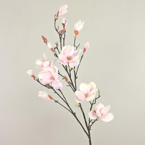 artplants.de Magnolienzweig künstlich YONA, weiß-rosa, 130cm - Kunst Magnolia/Kunstblume Magnolienzweig