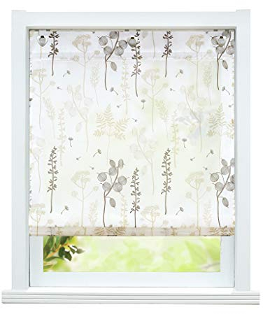 ESLIR Raffrollo ohne Bohren Raffgardine mit Ösen Halbtransparent Gardinen mit U-Haken Ösenrollo Laternenblume Muster Sand BxH 100x140cm 1 Stück
