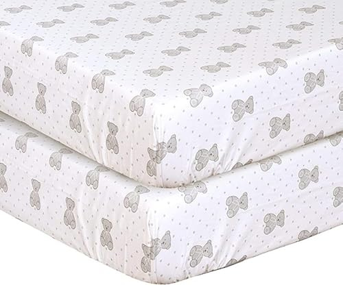 DTEX HOMES 2 x Cot Bed Fitted Sheets 100% Cotton 200 Thread Count Luxury Cot Sheets, Cot Bed 70 x 140 CM - Teddy Grey