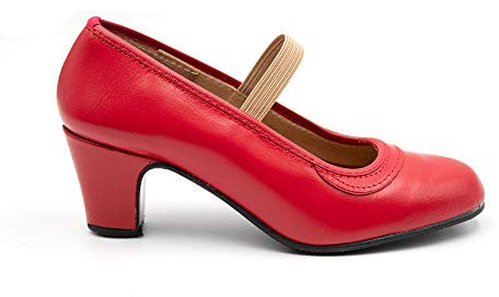 Malaca - Zapato Profesional de Baile,de Piel,Cierre de Goma elástica,tacón y Suela con Clavos,tachas, para: Niña Color: Rojo Talla:35