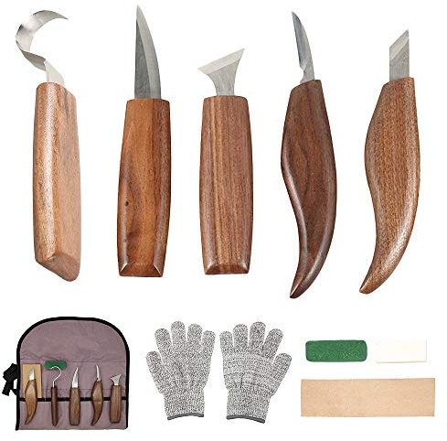 10Pcs Outils Sculpture sur Bois en Acier Carbone Ensemble d'outils de Sculpture sur Bois avec Couteau à Crochet Couteau à Découper Professionnels Outils de Gravure en Bois pour Travail du Bois