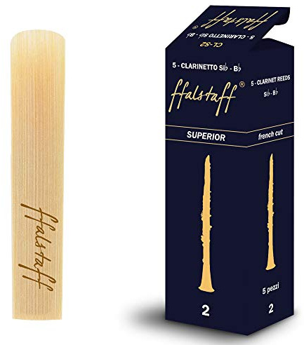 ffalstaff B-Klarinette-Reed 'Superior' mit französischem Schliff Härte 2 aus traditionellem Arundo Donax Schilf - Smart Pack mit 5 Stück, einzeln versiegelt und sterilisiert
