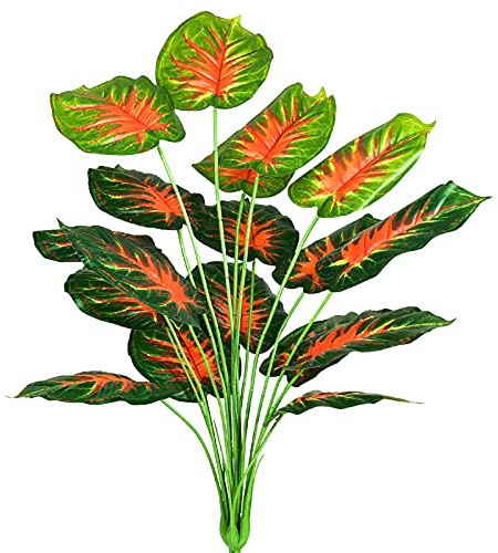 AIVORIUY Artificial Plants Fake Turtle Tree Leaves with Stems 29 Tall Faux Palm Tree Large Imitation Frond Monstera Leaf Tropical Plant Greenery Floral Jungle Party Home Outdoor Garden Decoration