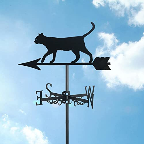 ZNEL Wetterhahn Katze Windrichtungsanzeiger Dekoration Eisen Lackiertes Metall Deko Schwarz Windfahne Wetterfahne Fürs Dach Garten,Cat~e