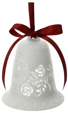 Hervit Weihnachtsglocke aus weißem Porzellan, perforiert mit „Biscuit“-Rosen, 3 Varianten (1 Stück) 10 cm