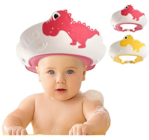 FUNUPUP 2 Pack Baby Shower Cap, Kids Shampoo Shower Bath Cap Adjustable Hair Washing Shampoo Shield Baby Visor for Eyes and Ears Protector (Dinosaur)