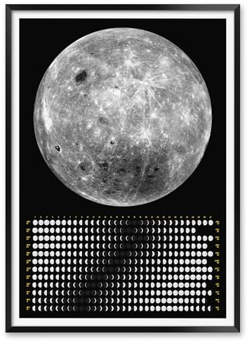 2026 Lunar Calendar Print, Daily Moon Phases with Detailed Full Moon Illustration, Astronomy Wall Art for Home or Office