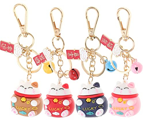 GANAZONO 4 Stück Glückskatze Schlüsselanhänger Bezaubernder Schlüsselanhänger Kawaii Bag Schlüsselanhänger Mit Autoanhänger Glöckchen Für Rucksack Keychain Lederseil Glücklich Weiches Gummi