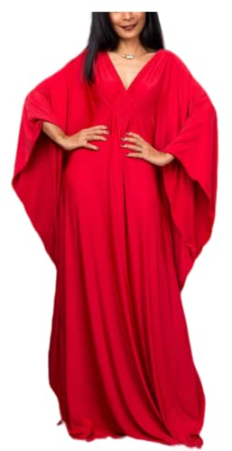RANMEY Donne Abito Maxi V Collo Lungo Abito da Notte Robe Camera Indossare Corpo Coprire Estate Coprire Costume da Bagno (Rosso 137 * 113cm