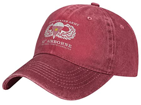 YINGD Denim Baseball Cap United States Army 82nd Airborne Denim Hip-Hop Cap Atmungsaktiv Waschbar Baseball Unisex für Männer Frauen, rot, One size
