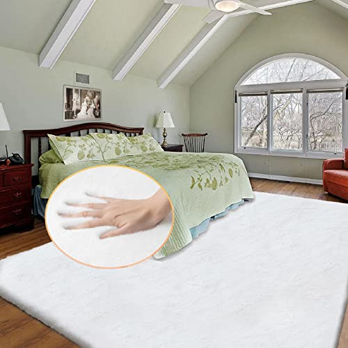 ORINOVA Teppich Wohnzimmer Schlafzimmer Waschbar 240x300 cm Weiß Fellteppich Kunstfell Flauschiger Teppich Weich Gegend Kinderzimmer Groß Rechteckig
